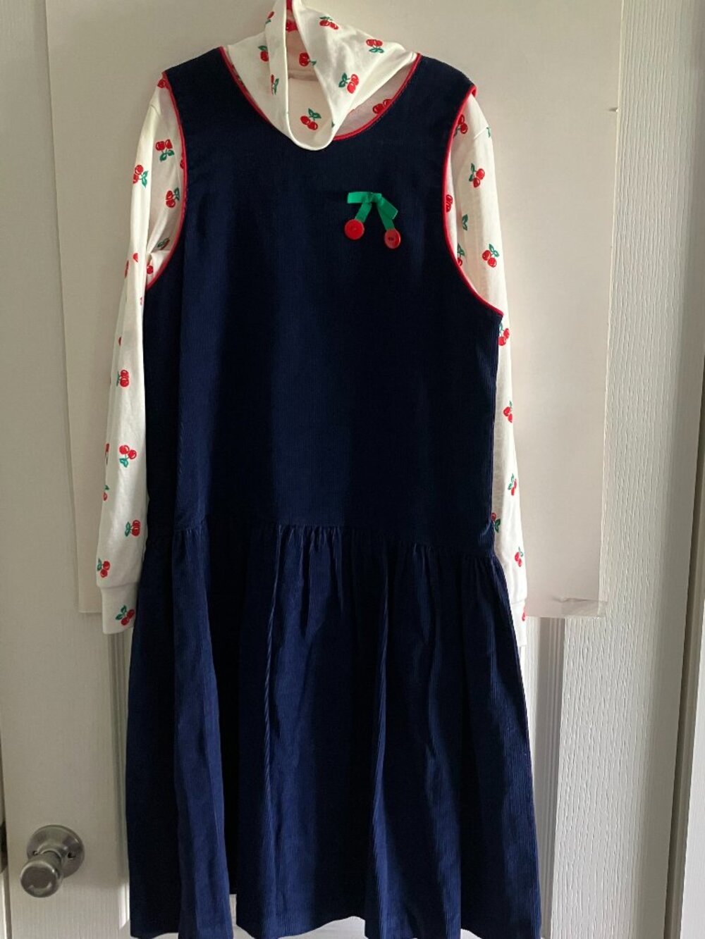 Hartstrings Girls Jumper Dress & Shirt Size 10 Corduroy and Cherries Made in USA